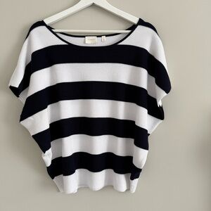 Cyrus Striped Dolman Style Knit Top White Black Large